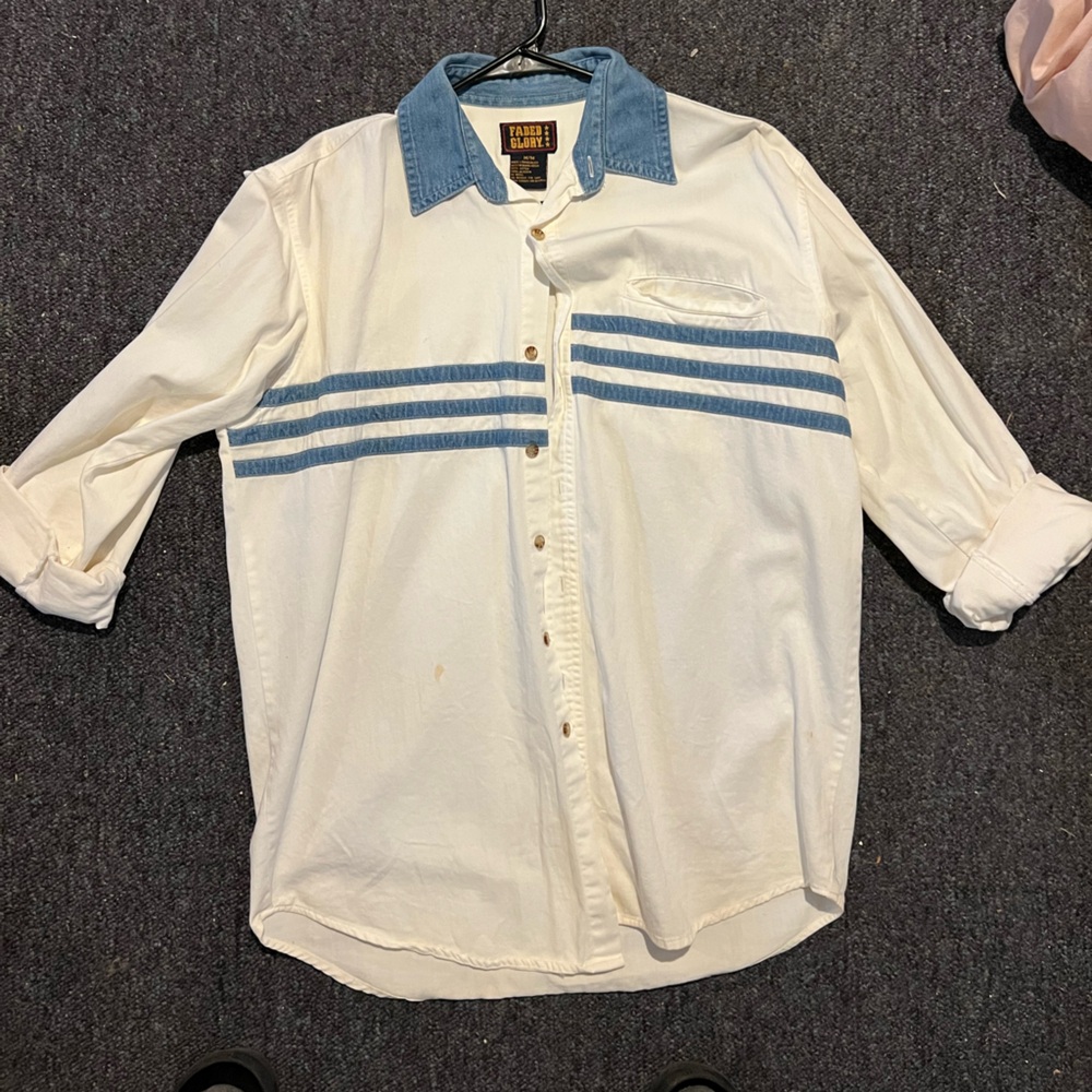 Faded Glory Blue and White Denim Shirt